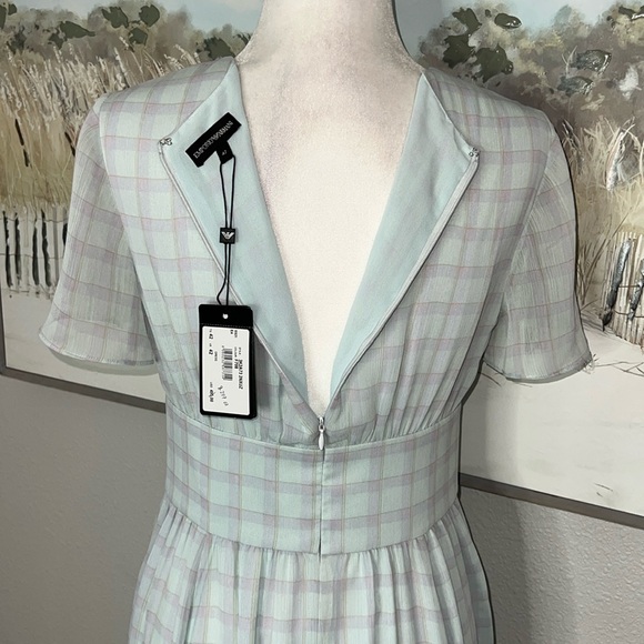 NWT EMPORIO ARMANI V-Neck Check Print Chiffon Dress Sz 42 (US 6) - Picture 14 of 16